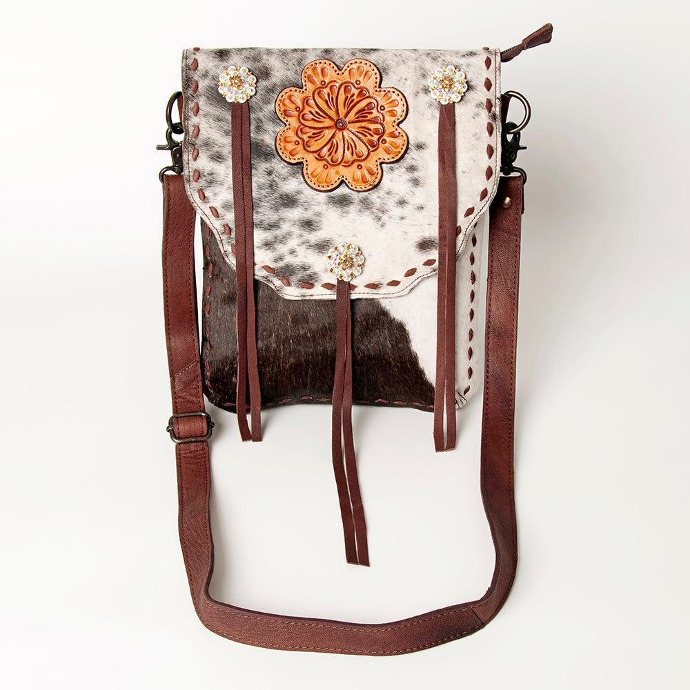 American Darling Hand-Tooled Hair-On Genuine Leather Crossbody Bag