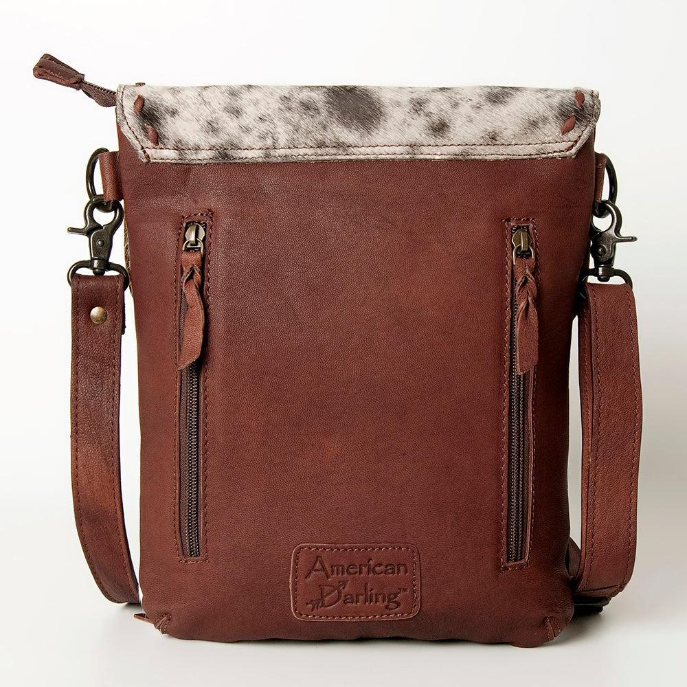 American Darling Hand-Tooled Hair-On Genuine Leather Crossbody Bag