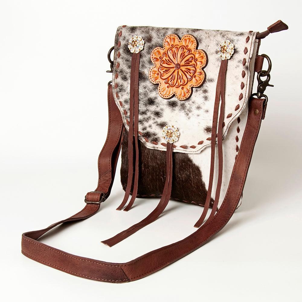 American Darling Hand-Tooled Hair-On Genuine Leather Crossbody Bag