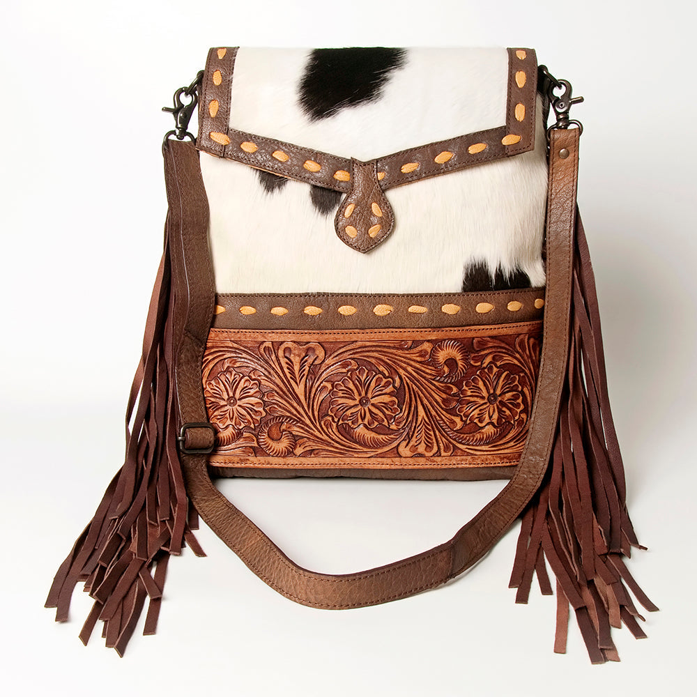 American Darling Hand-Tooled Hair-On Genuine Leather Crossbody Bag