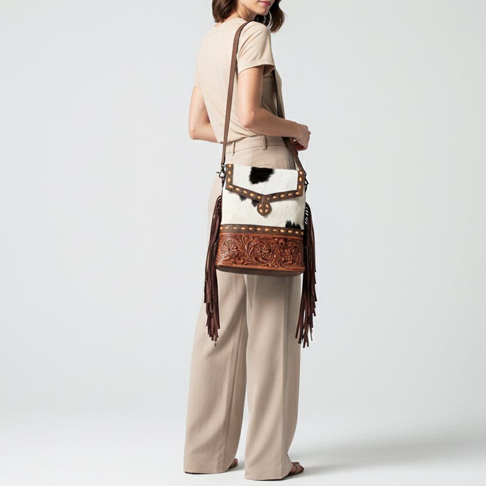 American Darling Messenger Hand Tooled Hair On Genuine Leather women bag western handbag purse