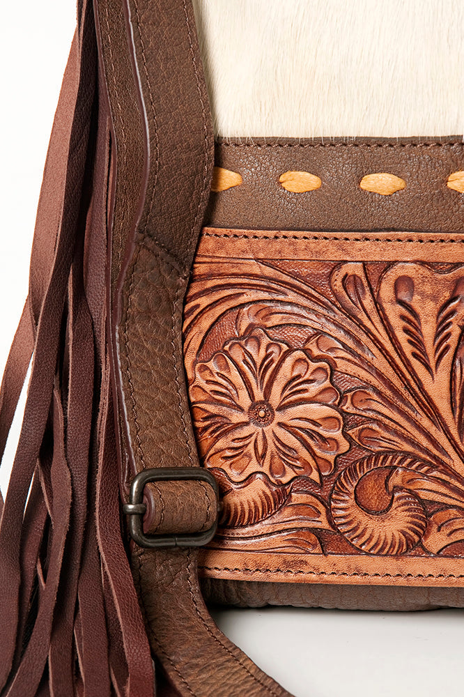 American Darling Hand-Tooled Hair-On Genuine Leather Crossbody Bag