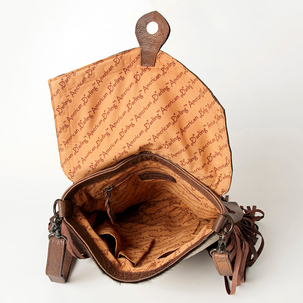 American Darling Hand-Tooled Hair-On Genuine Leather Crossbody Bag