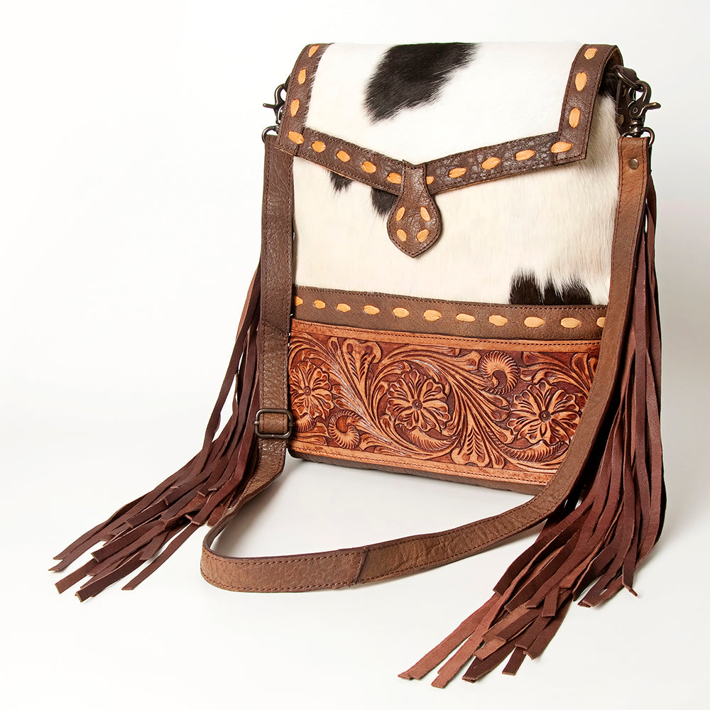 American Darling Hand-Tooled Hair-On Genuine Leather Crossbody Bag