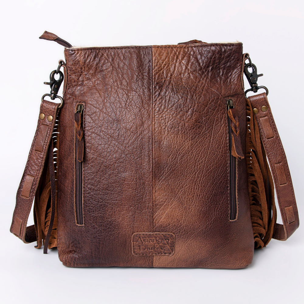 American Darling Large Cross body Bag, Hand Tooled Vegetable-Tanned Leather, Western Fringed Handcrafted Crossbody Purse