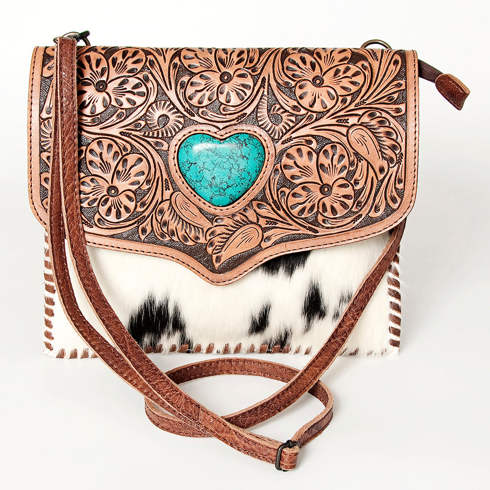 American Darling Hand-Tooled Hair-On Genuine Leather Crossbody Bag
