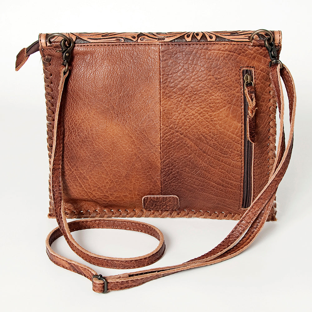 American Darling Hand-Tooled Hair-On Genuine Leather Crossbody Bag