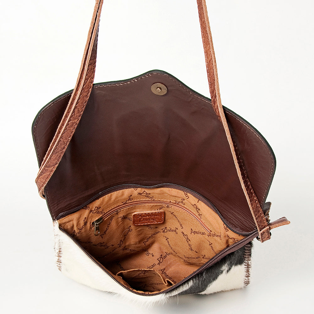 American Darling Hand-Tooled Hair-On Genuine Leather Crossbody Bag