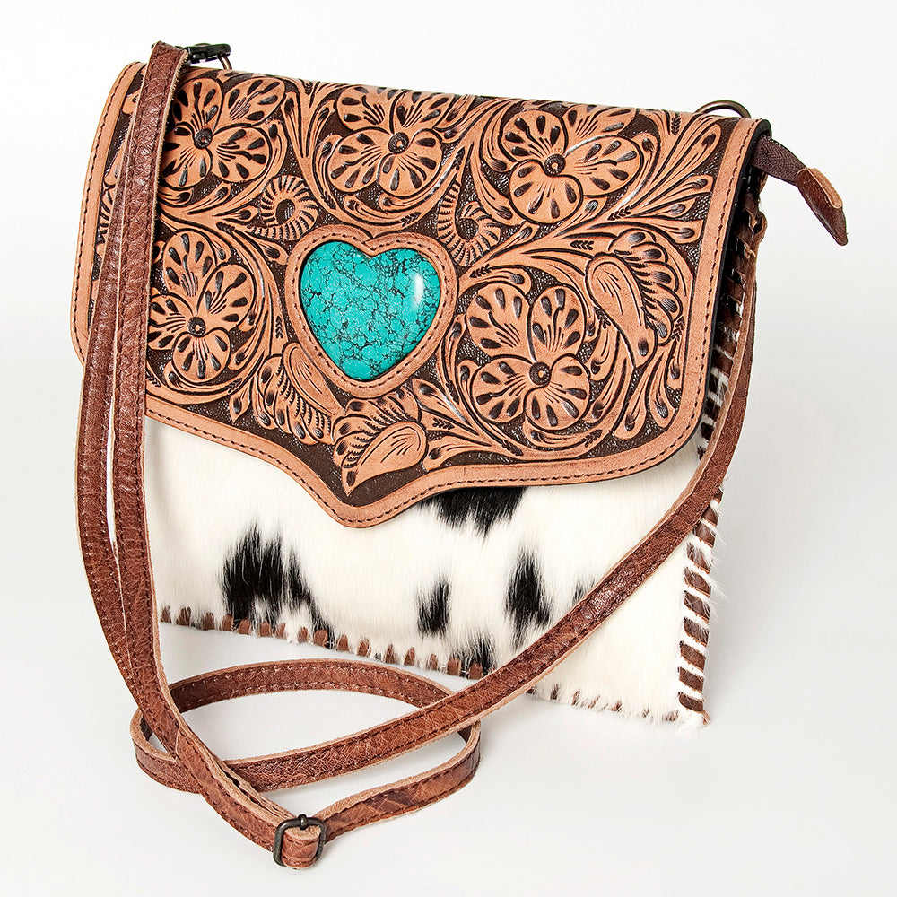 American Darling Hand-Tooled Hair-On Genuine Leather Crossbody Bag