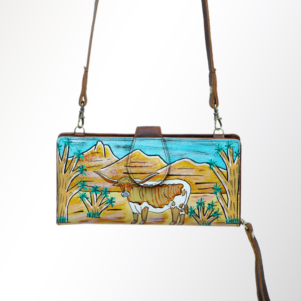 American Darling Wristlet Bag, Hand-Painted Genuine Leather, Western Vegetable Tanned Full Grain Leather Wallet Bag