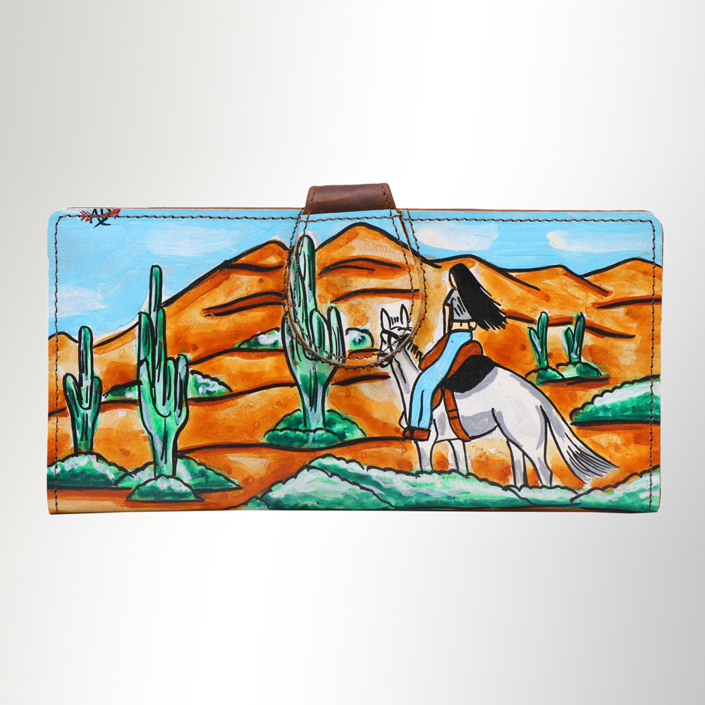 American Darling Wristlet Bag, Hand-Painted Genuine Leather, Western Vegetable Tanned Full Grain Leather Wallet Bag