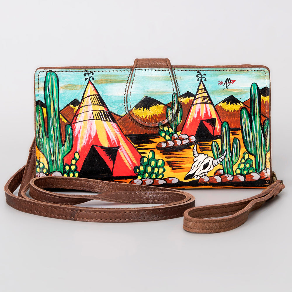 American Darling Wristlet Bag, Hand-Painted Genuine Leather, Western Vegetable Tanned Full Grain Leather Wallet Bag