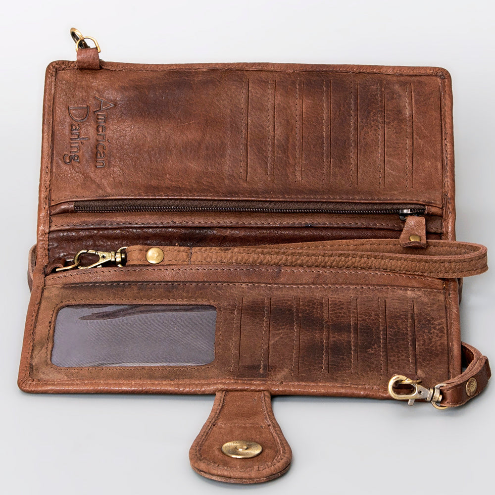 American Darling Wristlet Bag, Hand-Painted Genuine Leather, Western Vegetable Tanned Full Grain Leather Wallet Bag