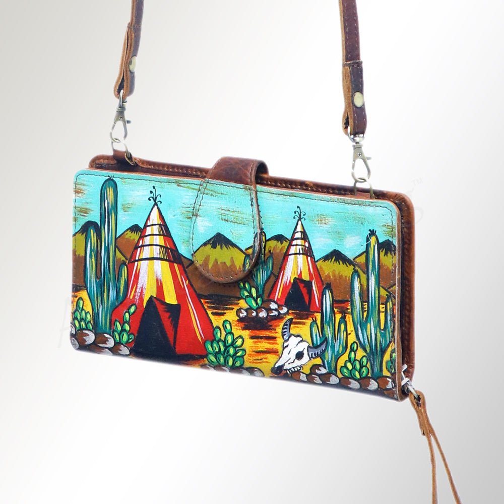 American Darling Wristlet Bag, Hand-Painted Genuine Leather, Western Vegetable Tanned Full Grain Leather Wallet Bag
