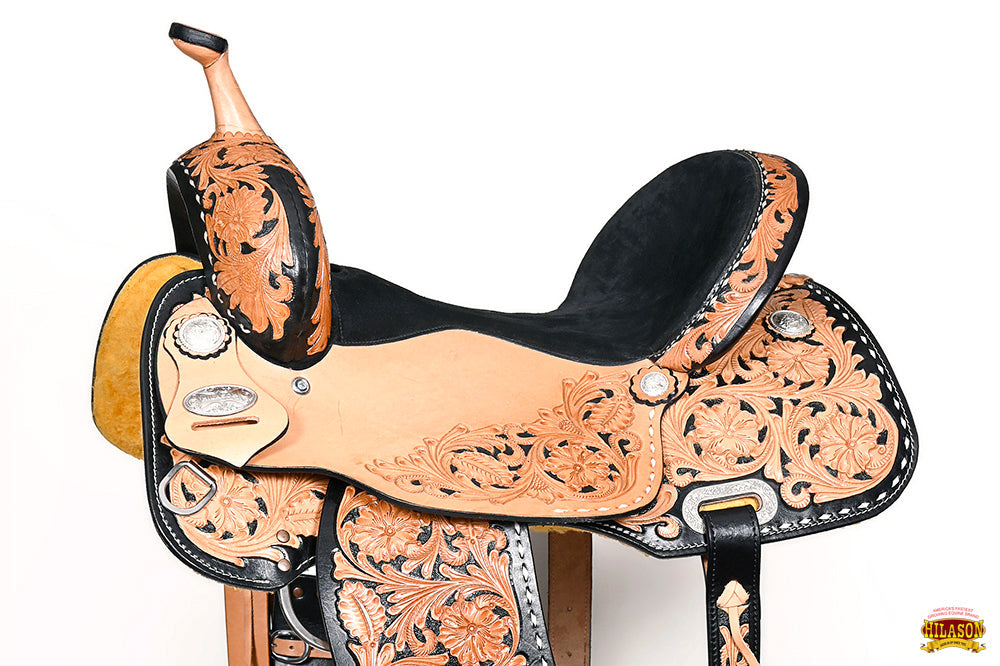 HILASON Western Horse Barrel Racing Saddle Trail American Leather With Tack Set