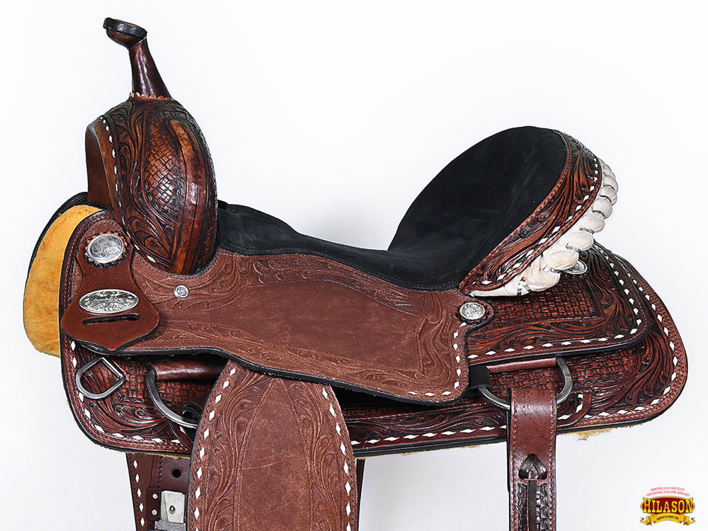 HILASON Western Horse Barrel Racing Saddle Trail American Leather With Tack Set