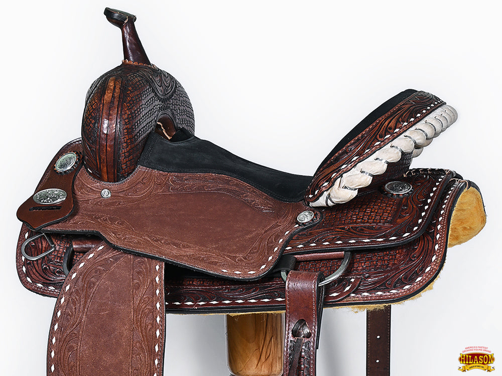 HILASON Western Horse Barrel Racing Saddle Trail American Leather With Tack Set