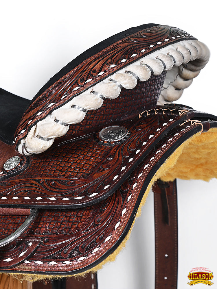 HILASON Western Horse Barrel Racing Saddle Trail American Leather With Tack Set