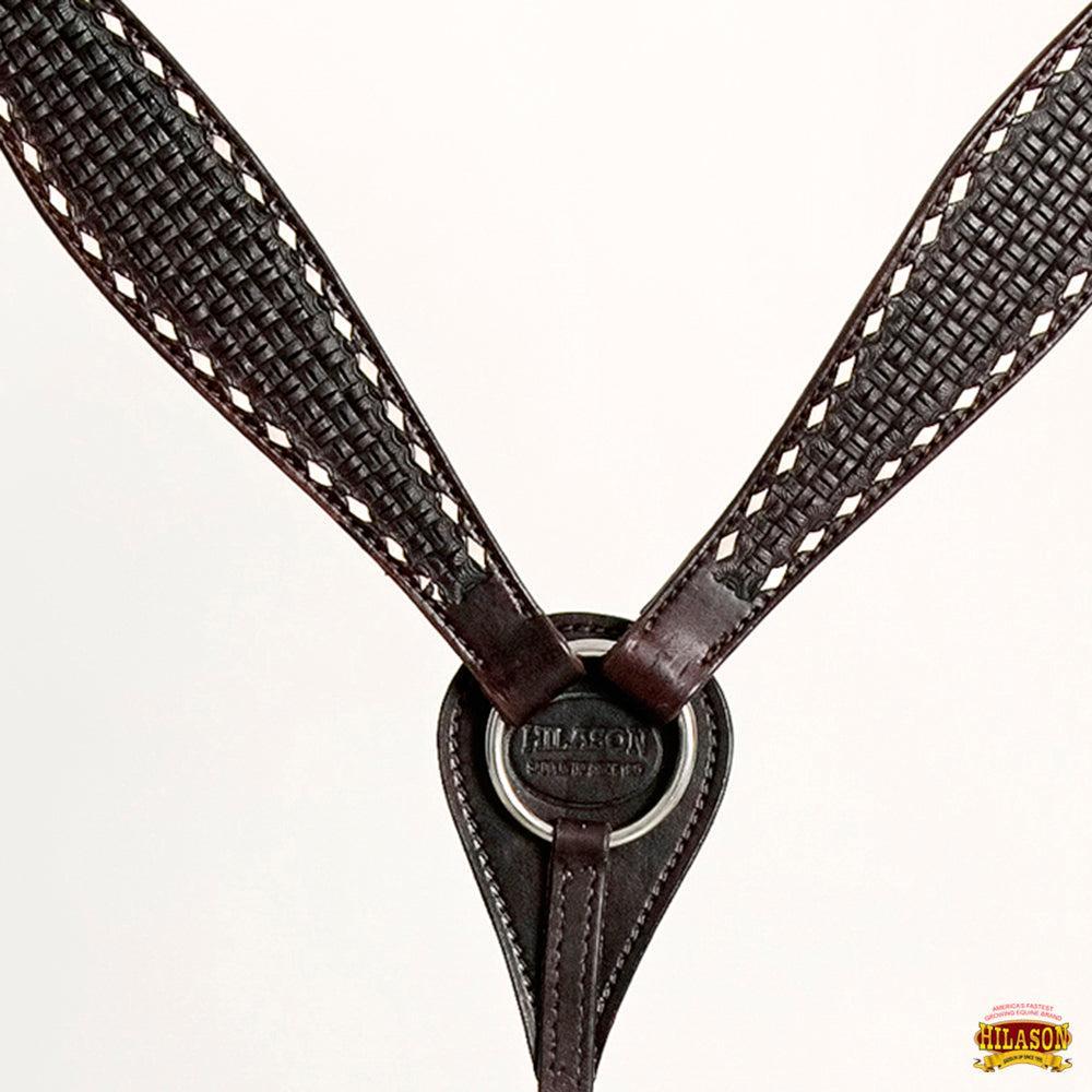 HILASON Western Horse Genuine Leather Headstall & Breast Collar With Side BuckStitch Brown