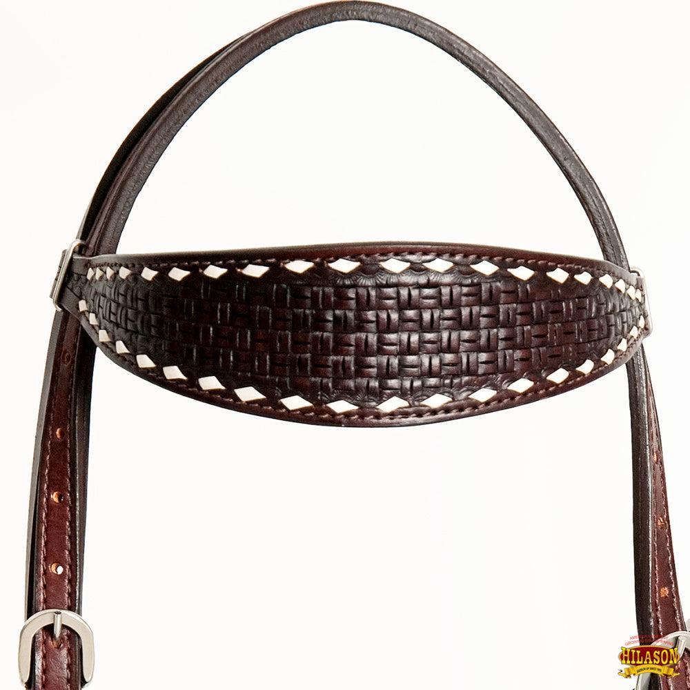 HILASON Western Horse Genuine Leather Headstall & Breast Collar With Side BuckStitch Brown