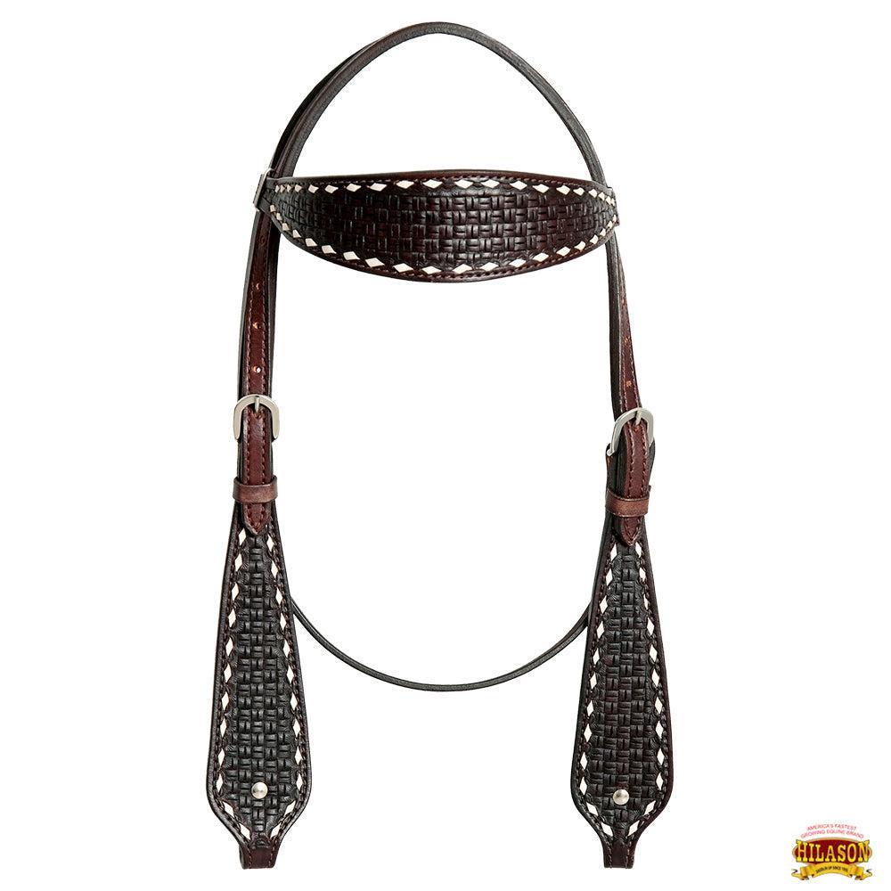 HILASON Western Horse Genuine Leather Headstall & Breast Collar With Side BuckStitch Brown