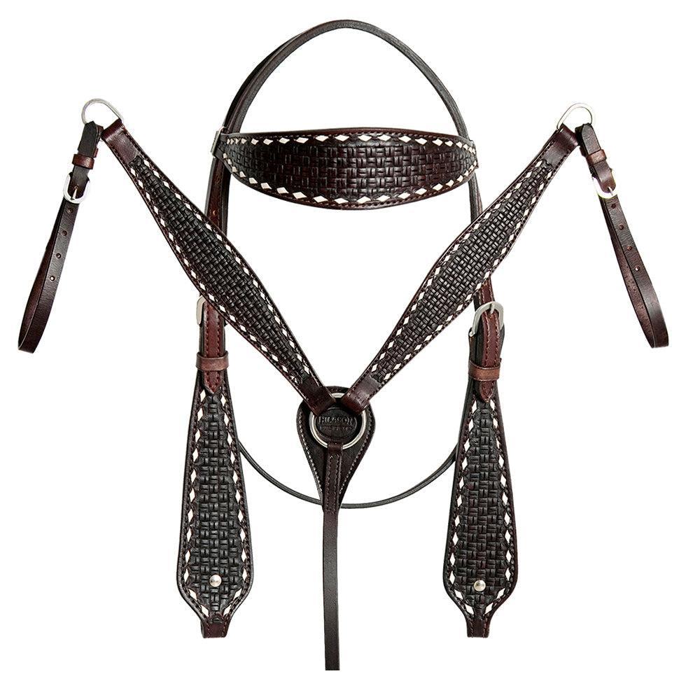 HILASON Western Horse Genuine Leather Headstall & Breast Collar With Side BuckStitch Brown