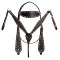 HILASON Western Horse Genuine Leather Headstall & Breast Collar With Side BuckStitch Brown