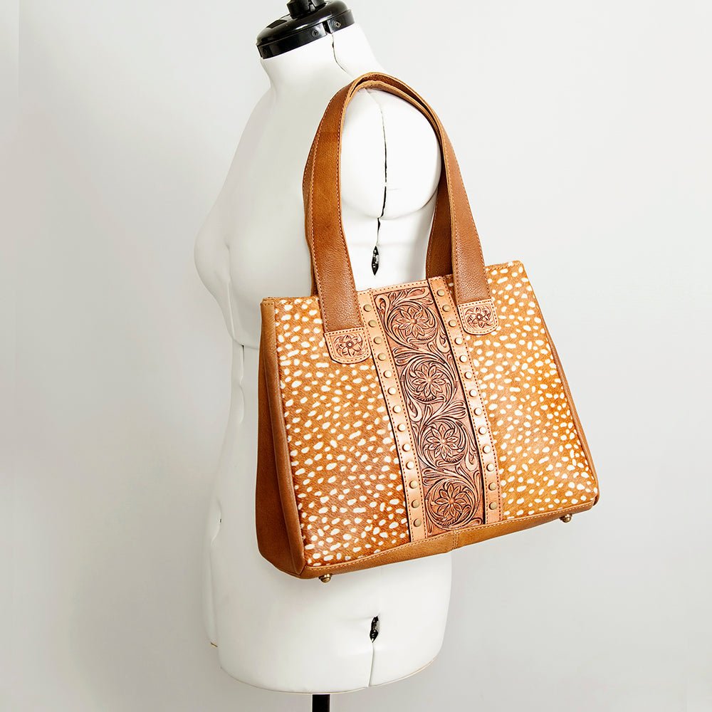 American Darling Tote Hand Tooled Hair-On Genuine Leather