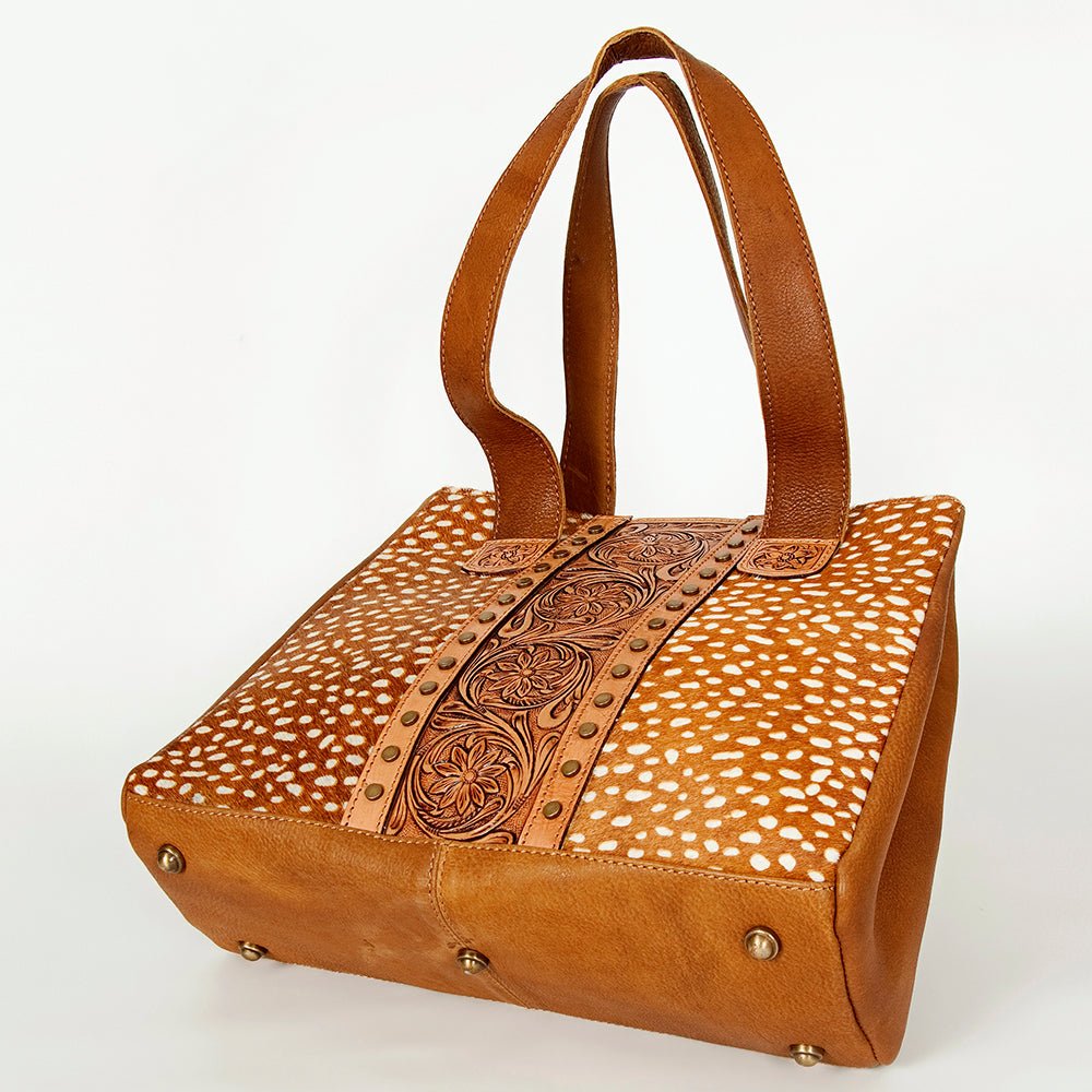 American Darling Tote Hand Tooled Hair-On Genuine Leather