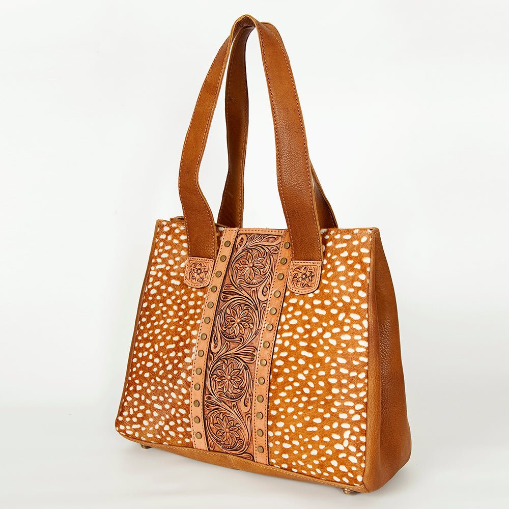 American Darling Tote Hand Tooled Hair-On Genuine Leather