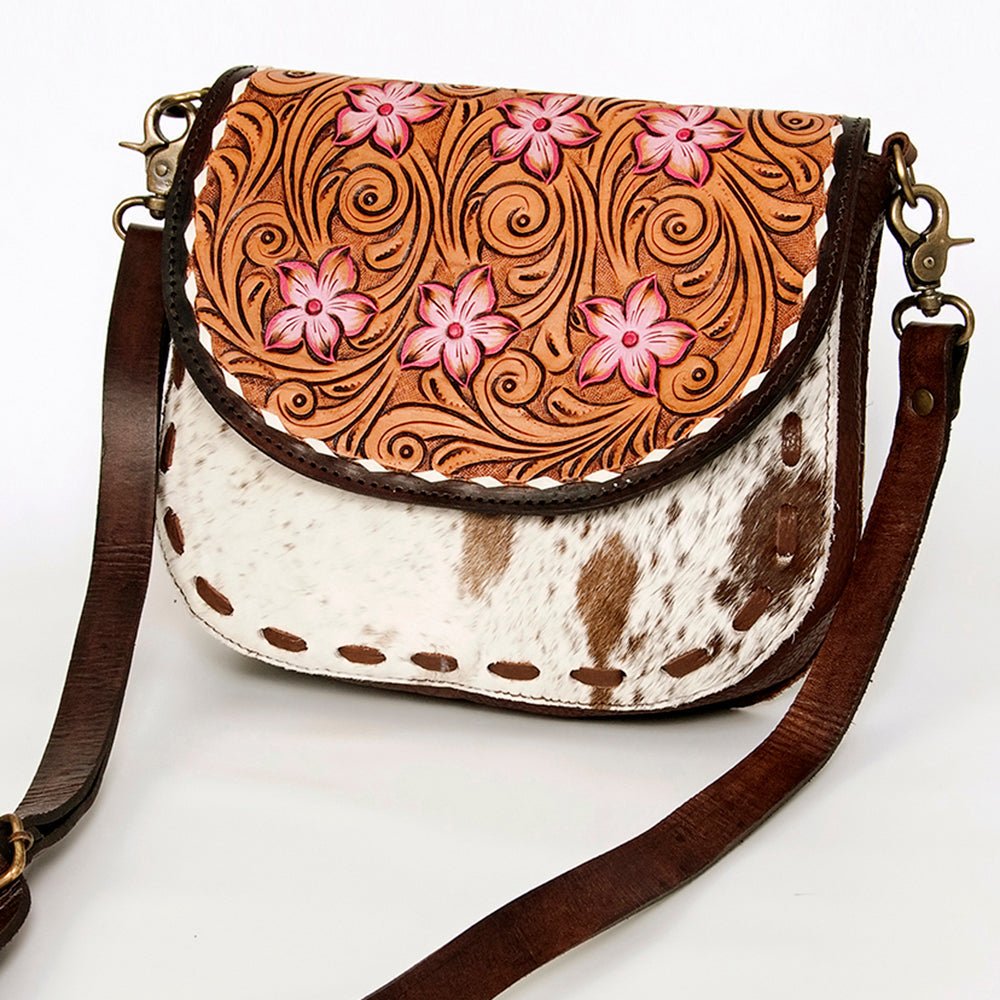 American Darling Messenger Hand Tooled Hair-On Genuine Leather