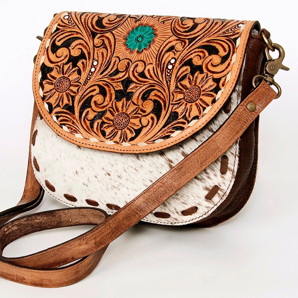 American Darling Messenger Hand Tooled Hair-On Genuine Leather