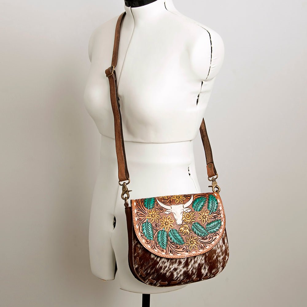 American Darling Messenger Hand Tooled Hair-On Genuine Leather
