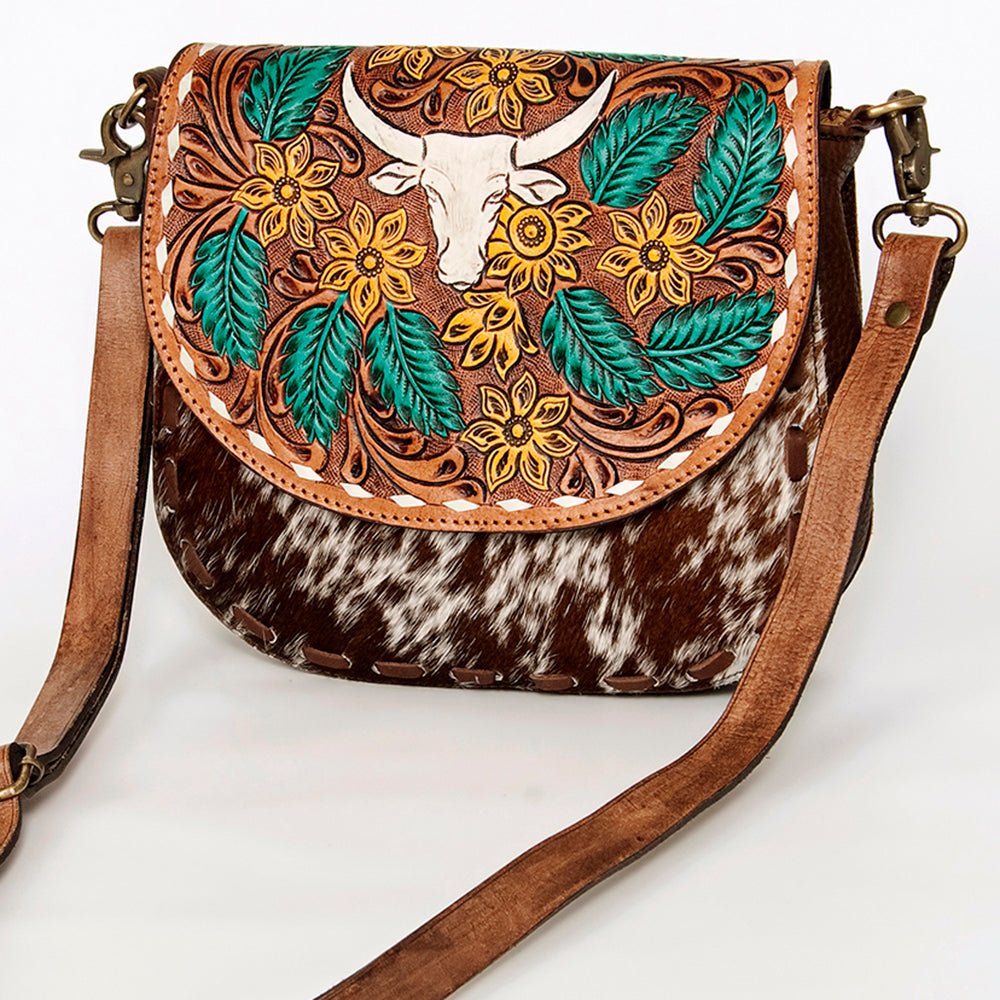 American Darling Messenger Hand Tooled Hair-On Genuine Leather