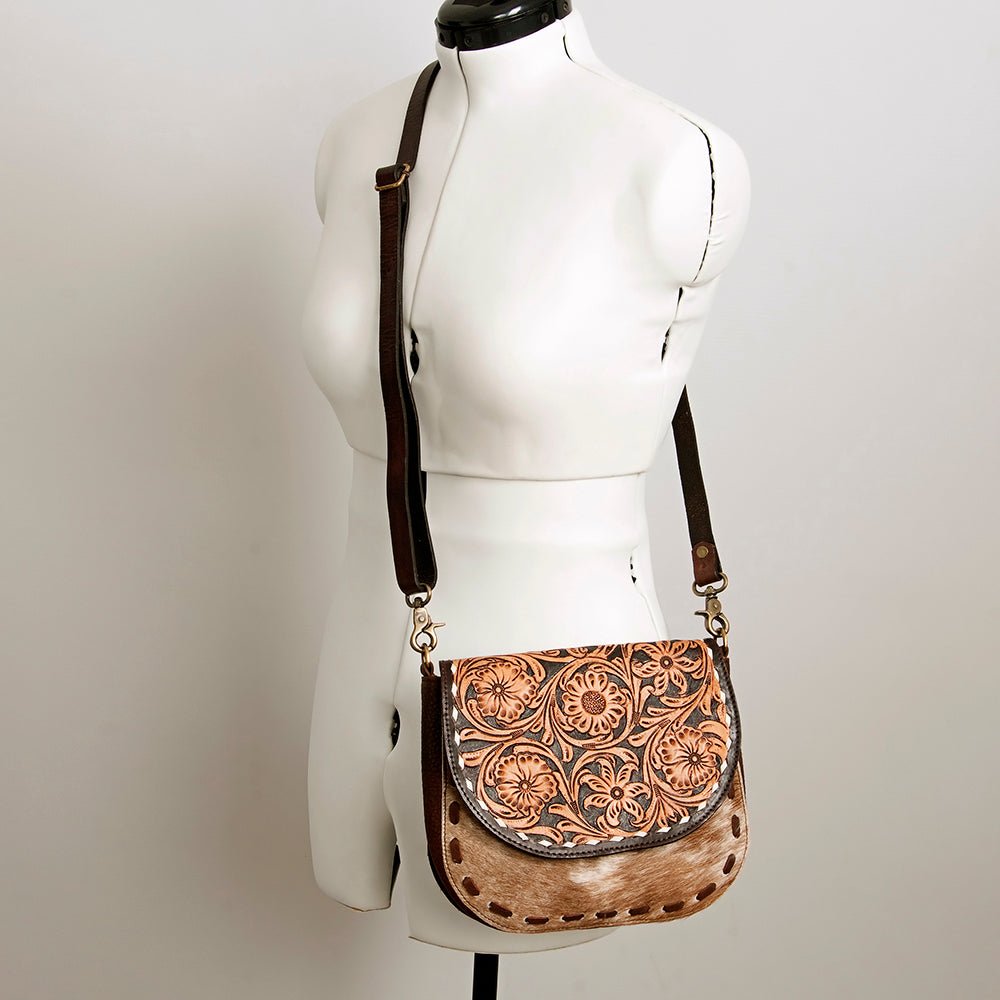 American Darling Messenger Hand Tooled Hair-On Genuine Leather