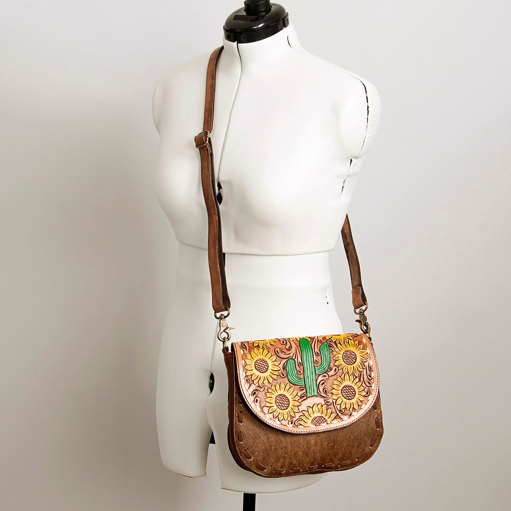 American Darling Messenger Hand Tooled Hair-On Genuine Leather