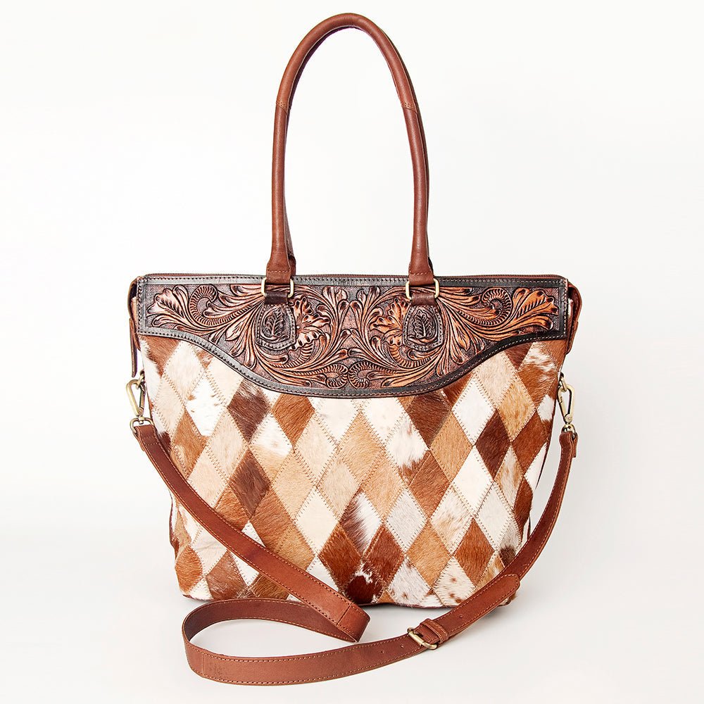 American Darling Tote Hand Tooled Hair-On Genuine Leather
