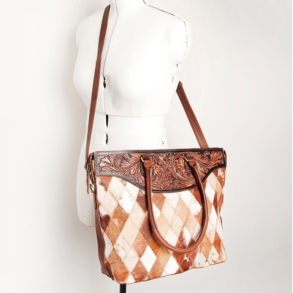 American Darling Tote Hand Tooled Hair-On Genuine Leather
