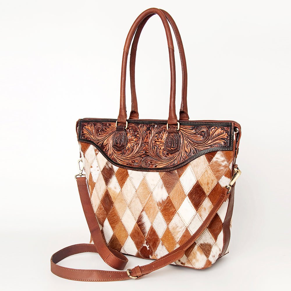American Darling Tote Hand Tooled Hair-On Genuine Leather