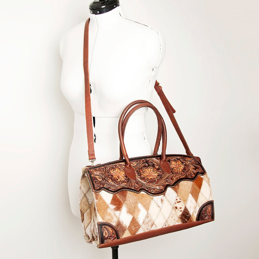 American Darling Duffel Hand Tooled Hair-On Genuine Leather