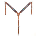 BAR H EQUINE Genuine Horse Western Hand Tooled Leather Breast Collar Beaded Inlay Brown