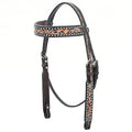 Bar H EquineWestern Horse Genuine Leather Floral Design  Headstall Dark Brown