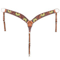 BAR H EQUINE Genuine Horse Hand Tooled Painted Sunflower Leather Breast Collar Brown