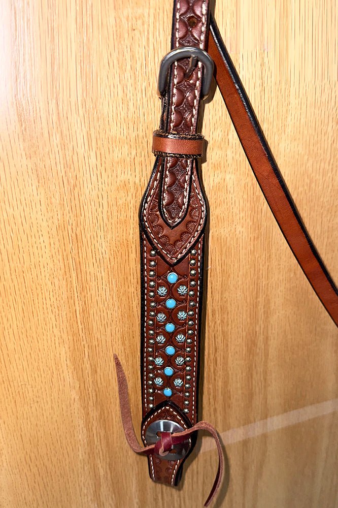 Bar H Equine Western Horse Genuine Leather Hand Tooled  Headstall Tan