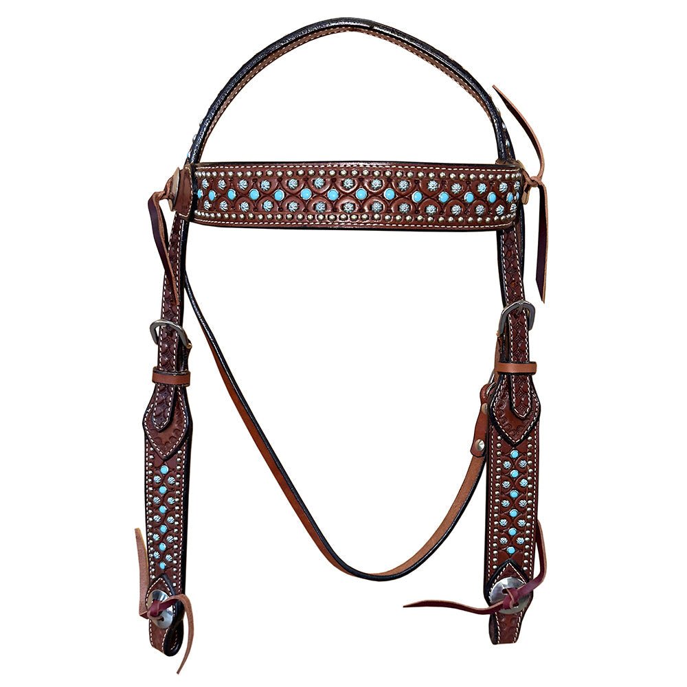 Bar H Equine Western Horse Genuine Leather Hand Tooled  Headstall Tan
