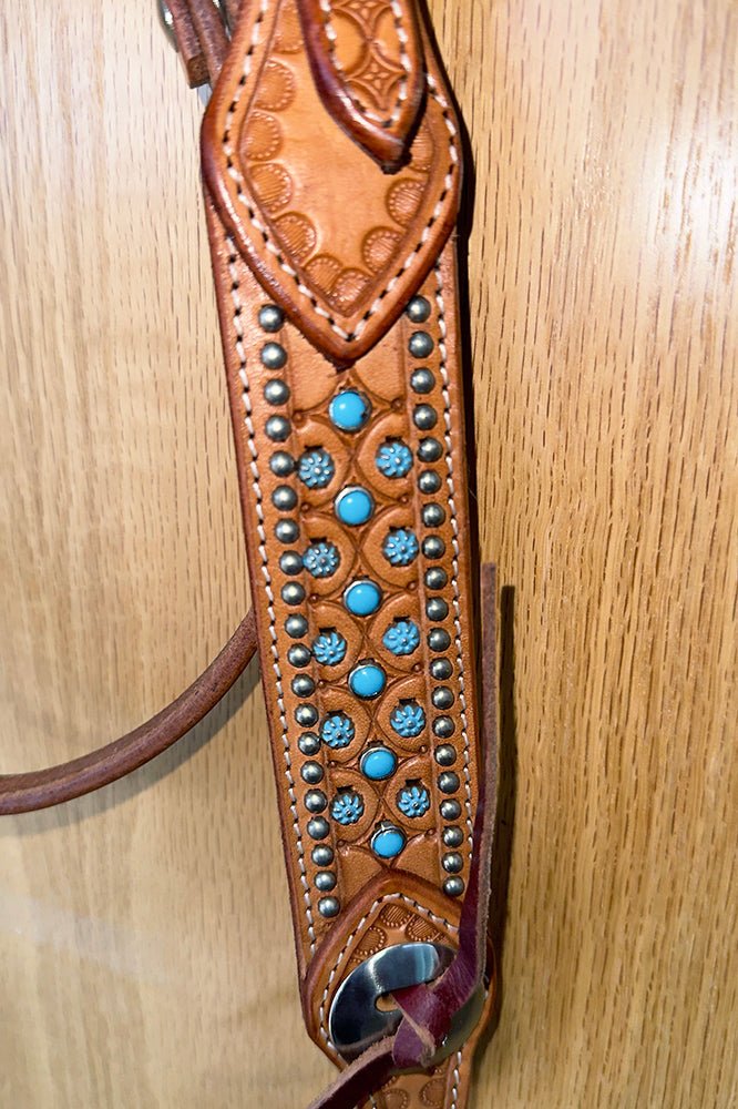 Bar H Equine Western Horse Genuine Leather Hand Tooled  Headstall Tan