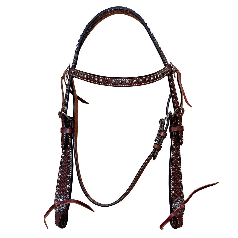 Bar H Equine Western Horse Genuine Leather Hand Tooled  Headstall Dark Brown