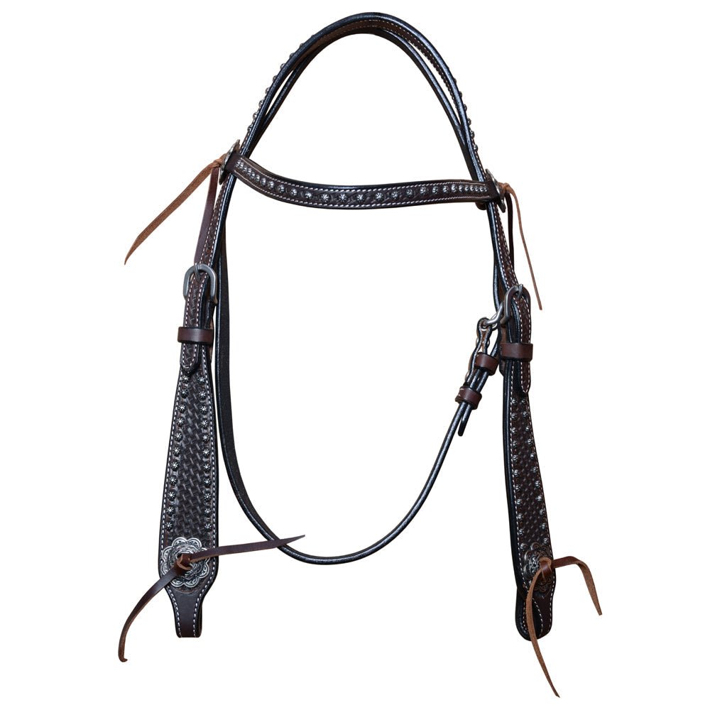 Bar H Equine Western Horse Genuine Leather Hand Tooled  Headstall Dark Brown