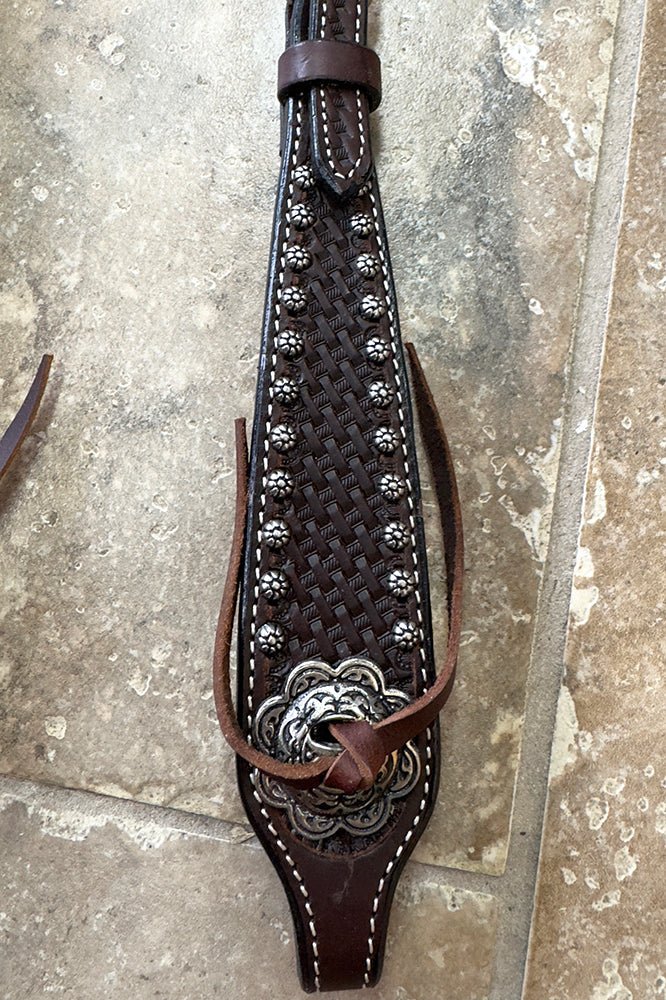 Bar H Equine Western Horse Genuine Leather Hand Tooled One Ear Headstall Dark Brown