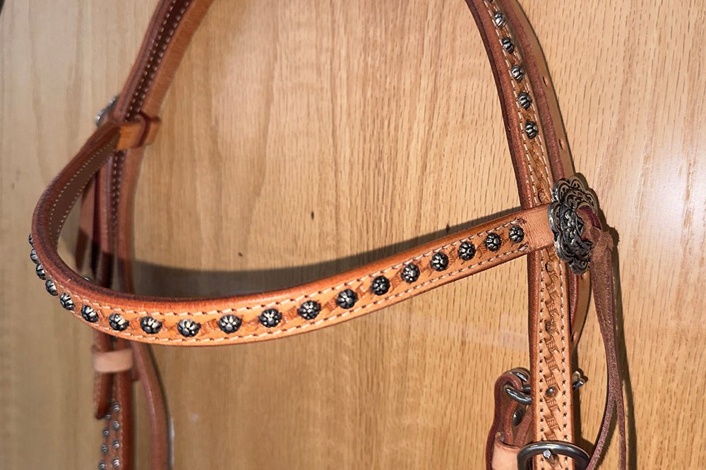 Bar H Equine Western Horse Genuine Leather Hand Tooled  Headstall Dark Brown